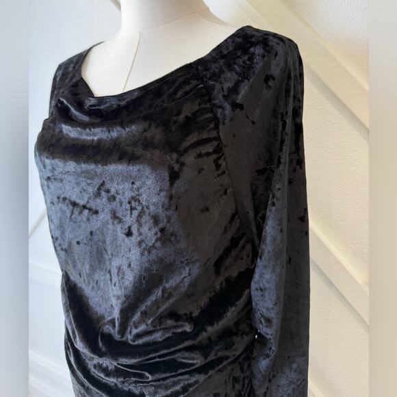 NWT WAYF Clique Ruched Bodycon Long Sleeve Velvet Minidress Black Size XL  LBD - Picture 3 of 12